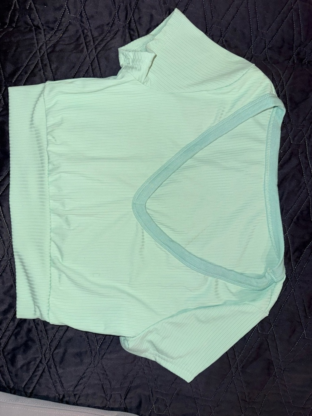 Mint Ribbed Crop V-Neck Short Sleeve Top